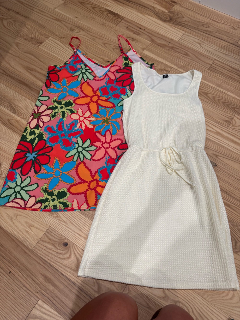 SHEIN White Textured Tank Dress & Bright Multicolor Floral Slip Dress